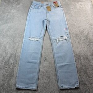 Levis Low Pro Straight Jean Women 25 Blue Light Wash Distressed Mid Rise Relaxed